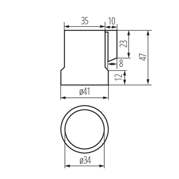 Maat tekening E27 fitting keramiek met zijkant bevestiging
