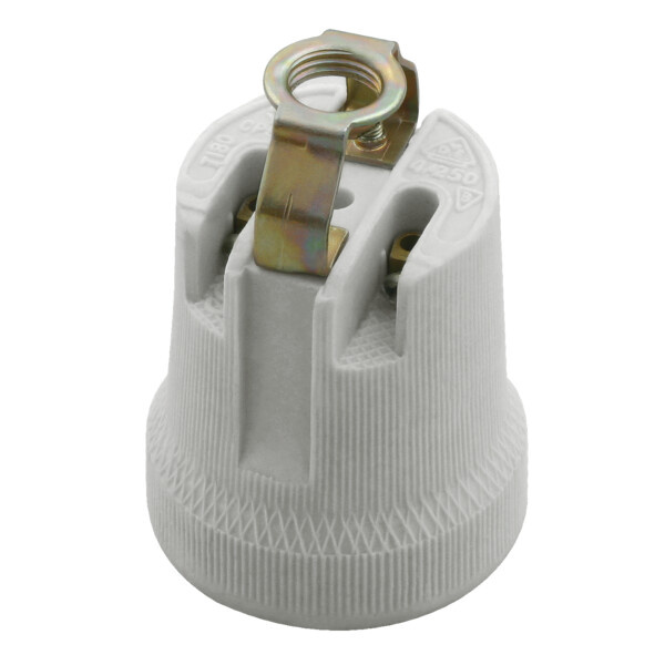 E27 lampfitting keramiek wit met metalen bevestigingsbeugel