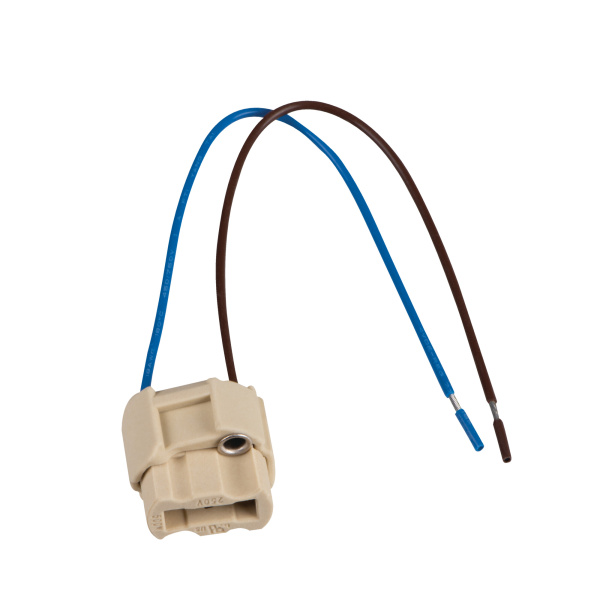 G9 lampfitting met bevestiging en bedrading in blauw en bruin