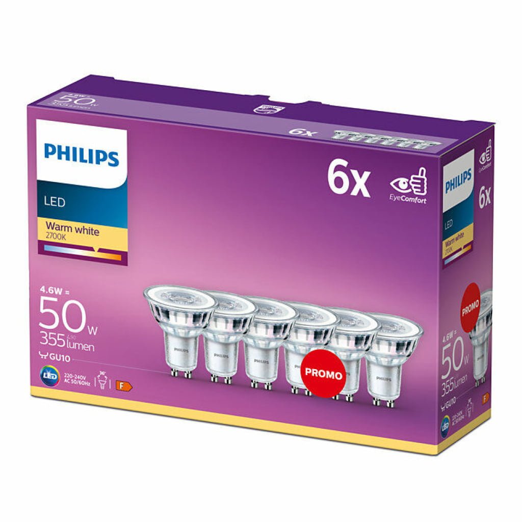 6x Philips GU10 spot 4.6W Warmwit 36°-0