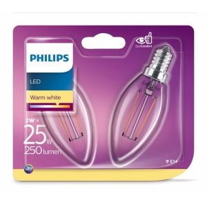 Philips E14 Kaarslamp 2W Warmwit Helder 2 Stuks