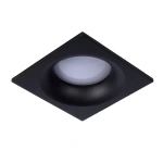Vierkante zwarte inbouwspot met matte afwerking en ronde lichtopening