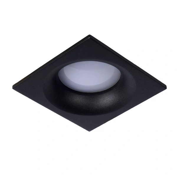 Vierkante zwarte inbouwspot met matte afwerking en ronde lichtopening