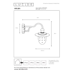 Lucide Aruba wandlamp buiten roest maattekening met afmetingen in centimeters