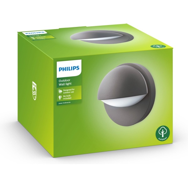 Philips MyGarden June buiten wandlamp antraciet ronde vorm