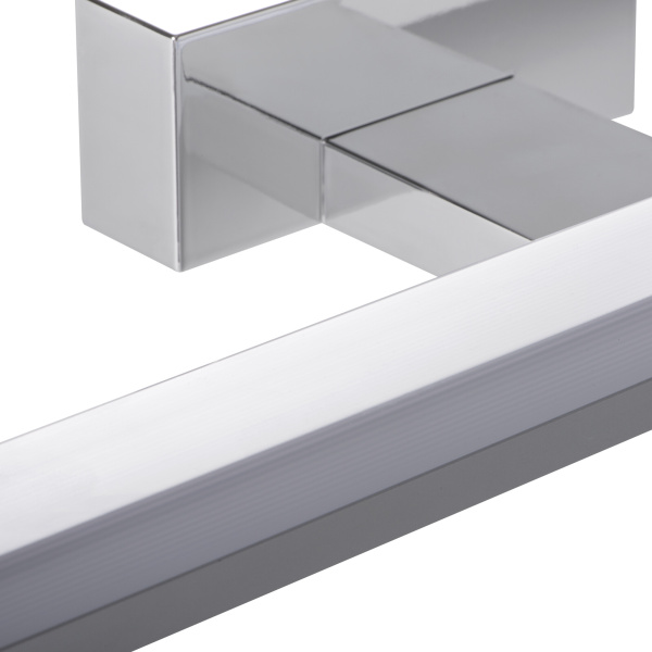 Spiegellamp badkamer modern chroom vierkante houder met witte lichtbalk