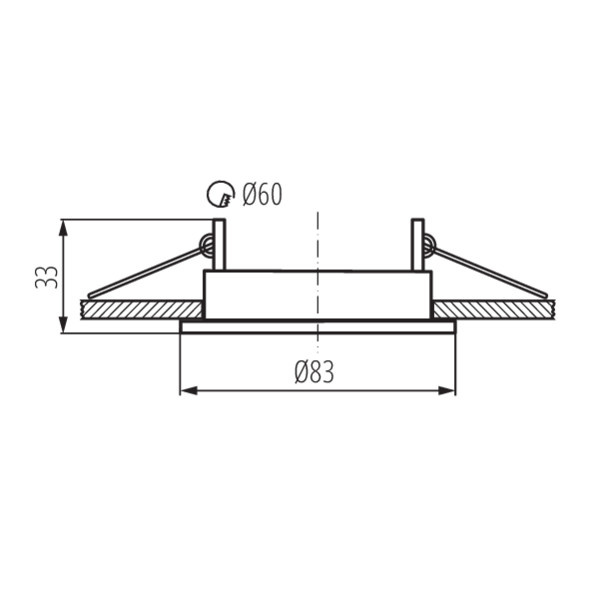 Kanlux ALOR ronde zwarte inbouwspot maattekening met diameter en inbouwdiepte