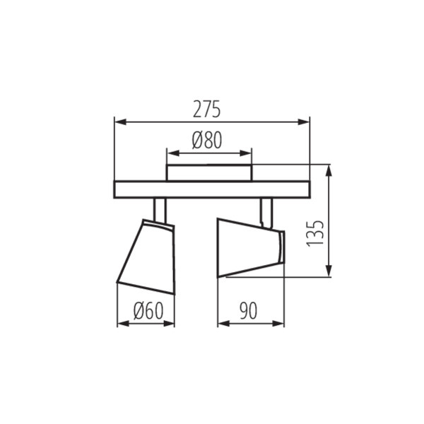 Kanlux ENALI Duo plafondlamp wit maattekening met afmetingen in millimeters