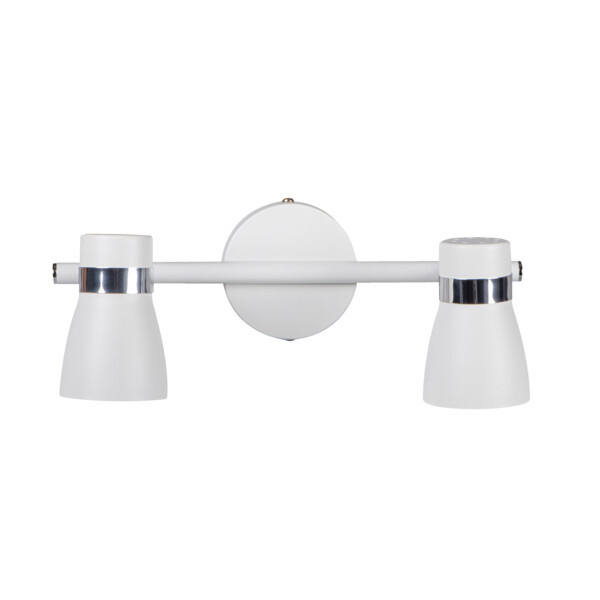 Witte duo plafondlamp met twee verstelbare GU10 spots en chroomaccenten