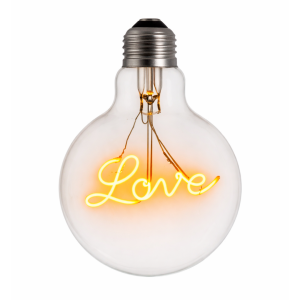 Ledlamp E27 globe 2.5W dimbaar met amberkleurige Love-tekst