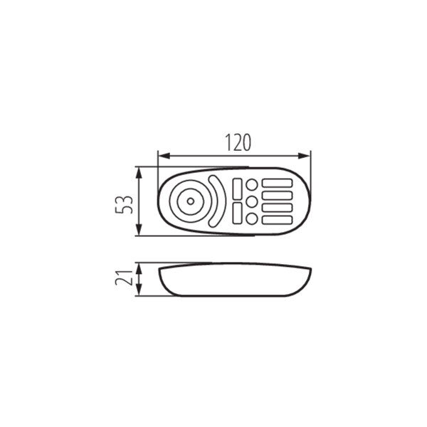 Kanlux Ledstrip RGBW afstandsbediening maattekening met afmetingen in millimeters