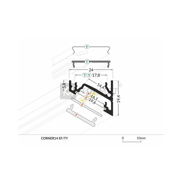 Topmet Corner 14 Hoekprofiel set 1M geanodiseerd-27680