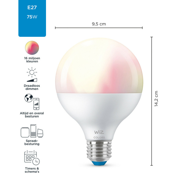 WiZ Smart LED lamp G95 globe RGBWW 11W E27-27912
