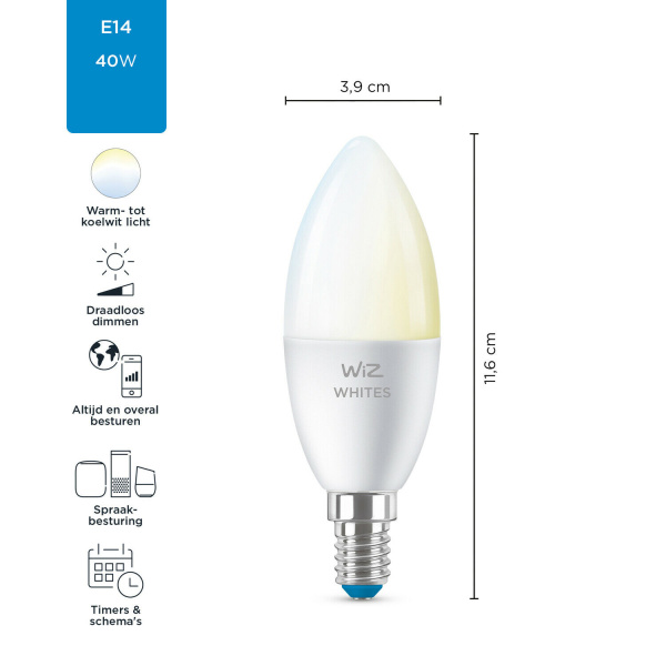 WiZ LED kaarslamp warm en koelwit 40W E14-27891