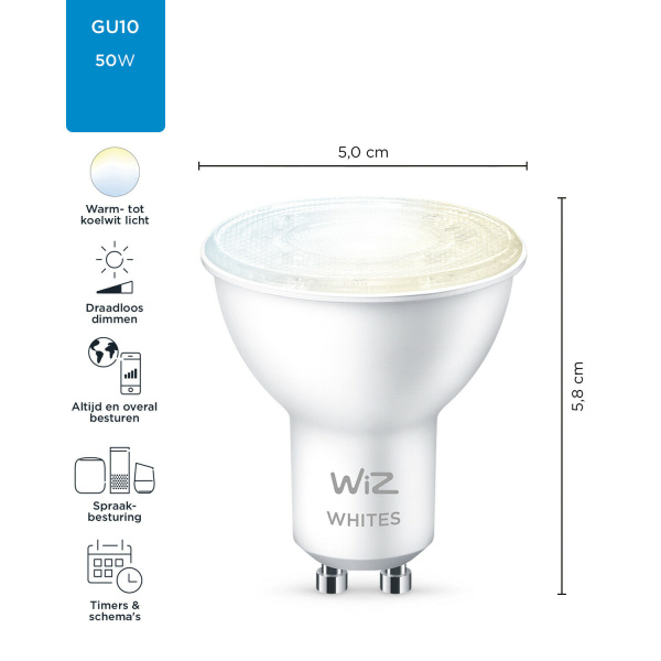 WiZ Smart LED spot warm en koelwit 4.8W GU10-27895