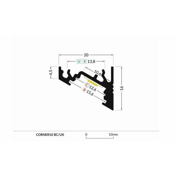 Topmet Corner 10 Hoekprofiel 10mm set 1M Geanodiseerd-27878