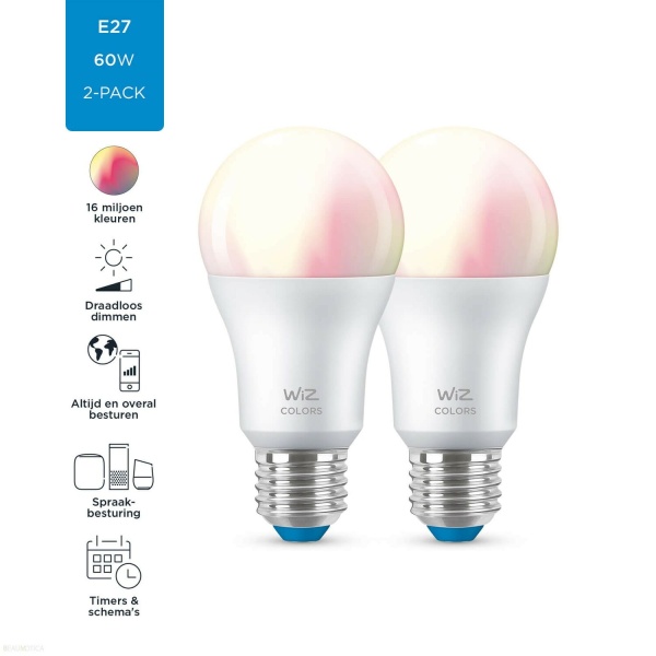 WiZ Smart lamp 8.5W - Wi-Fi - wittinten & kleur - A60/E27 (2-pack)-27919
