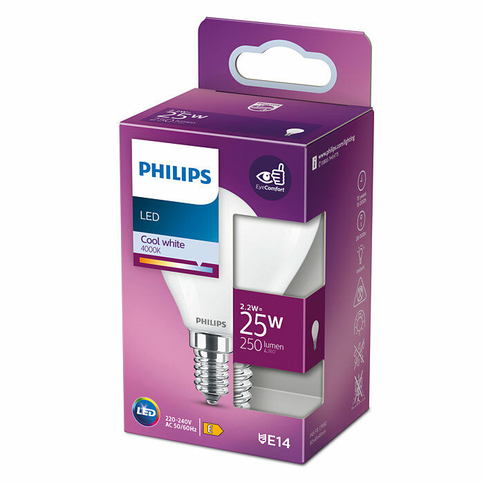 Philips E14 Classic Kogellamp 2,2W Koel Wit -0 Philips E14 Classic Kogellamp 2,2W Koel Wit -0