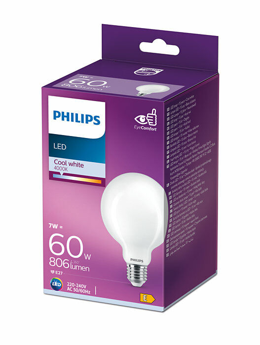 Philips E27 Classic Globe 7W Koel Wit -0 Philips E27 Classic Globe 7W Koel Wit -0