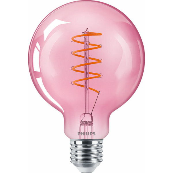 Philips E27 Classic Globe Roze 4,5W Extra Warm Wit Dimbaar-28171