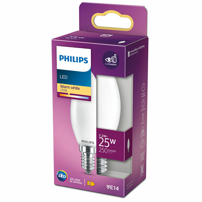 Philips E14 Classic Kaarslamp Mat 2,2W Warm Wit -0 Philips E14 Classic Kaarslamp Mat 2,2W Warm Wit -0