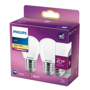 2x Philips E27 Kogellamp 4,3W Warm Wit -0