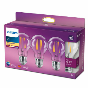 3x Philips E27 Classic Peerlamp 4,3W Warm Wit -0