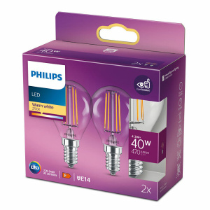 2x Philips E14 Classic Kogellamp 4,3W Warm Wit-0