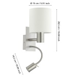 Eglo Pasteri wandlamp warm wit met verstelbare leesarm maattekening