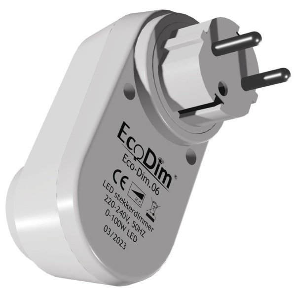 Witte LED stekkerdimmer EcoDim 06 met twee ronde pinnen