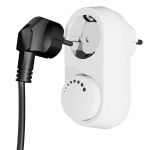 Witte stekkerdimmer met draaiknop en zwart ingeplugde stekker