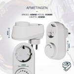 Stekkerdimmer wit met draaiknop en stopcontact maatvoering 110x48x40mm