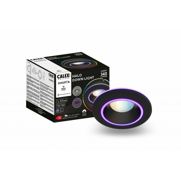 Calex Smart Halo Inbouwspot Zwart 6,5W RGB Lichtkleur aanpasbaar-29701 Calex Smart Halo Inbouwspot Zwart 6,5W RGB Lichtkleur aanpasbaar-29701