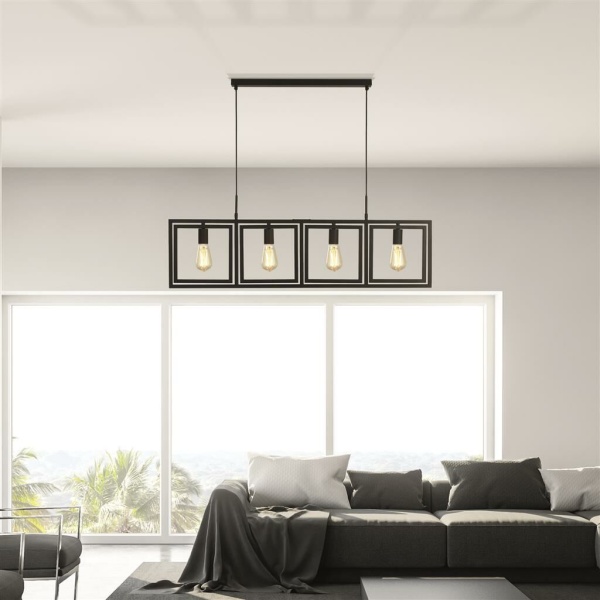 Searchlight PLAZA Hanglamp 4 Lichts Zwart Verstelbaar Sfeer Searchlight PLAZA Hanglamp 4 Lichts Zwart Verstelbaar Sfeer