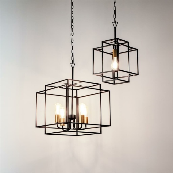 Searchlight CRATE Hanglamp 4 Lichts Zwart Brons Sfeer