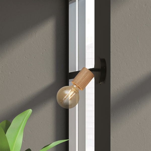 Searchlight SPINNY Spot Wandlamp Hout Zwart  Sfeer Searchlight SPINNY Spot Wandlamp Hout Zwart Sfeer