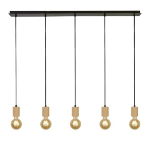 Searchlight SPINNY Pendel Hanglamp 5 Lichts Hout Zwart