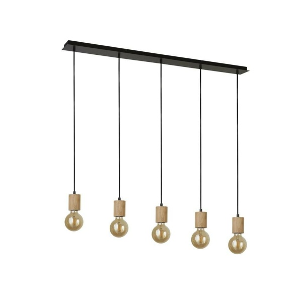 Searchlight SPINNY Pendel Hanglamp 5 Lichts Hout Zwart uit