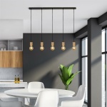 Searchlight SPINNY Pendel Hanglamp 5 Lichts Hout Zwart Sfeer