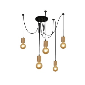 Searchlight SPINNY Pendel Hanglamp 5 Lichts Hout Zwart