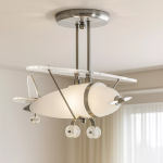 Vliegtuig plafondlamp zilver met matte afwerking in kinderkamerinterieur