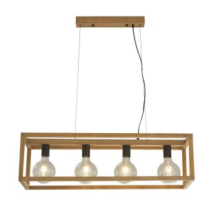 Searchlight SQUARE Hanglamp 4 Lichts Hout Metaal