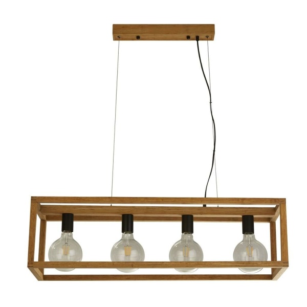 Searchlight SQUARE Hanglamp 4 Lichts Hout Metaal Uit