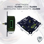 LED dimmer inbouw EcoDim met maattekening 70,9 x 70,9 x 23,8 mm