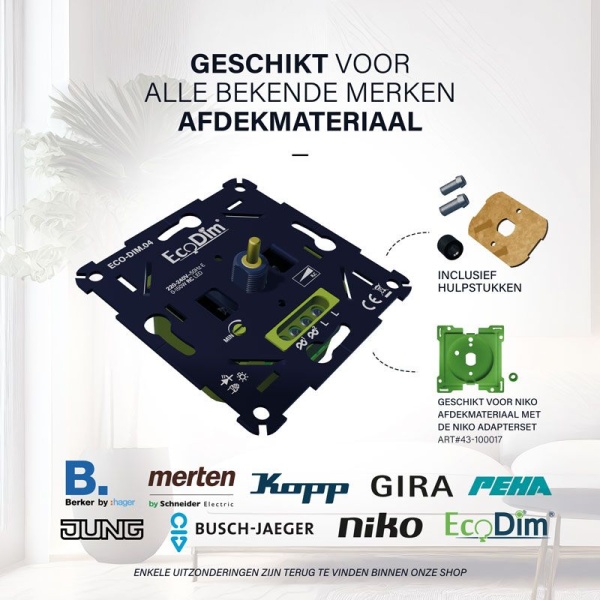 Inbouw LED dimmer zwart met aansluitpunten en losse hulpstukken zichtbaar