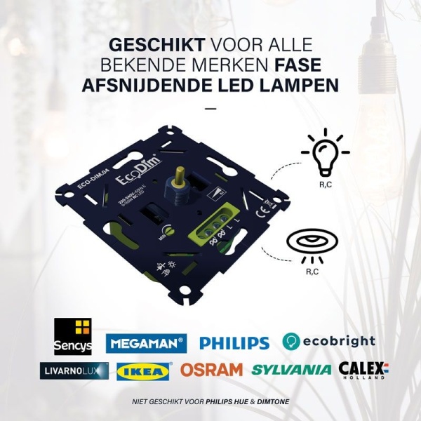 Inbouw LED dimmer zwart met aansluitpunten en regelknop 0-150W
