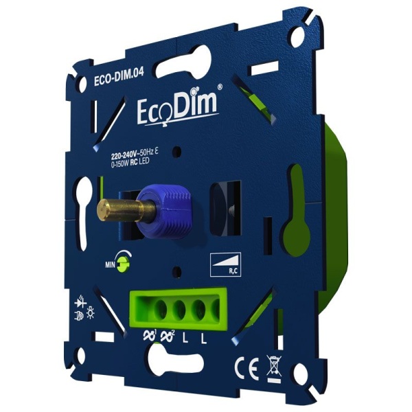 Inbouw LED dimmer EcoDim blauw met groene aansluitklem 0-150W