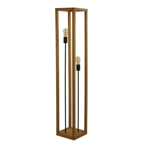 Searchlight SQUARE Vloerlamp 2 Lichts Hout Zwart Uit