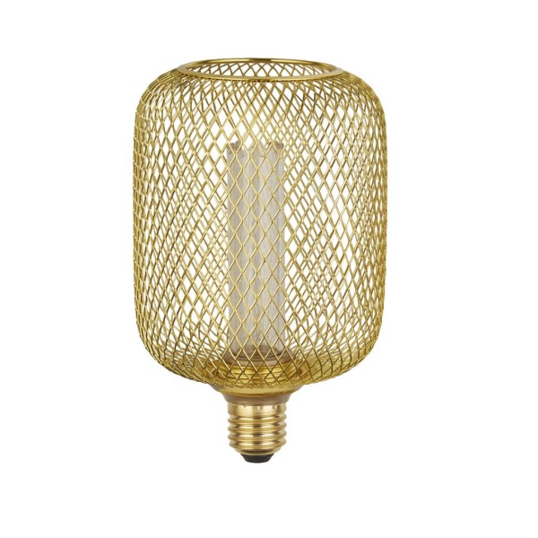Searchlight E27 Drum WIRE MESH 3,5W Flame Dimbaar Goud-30335