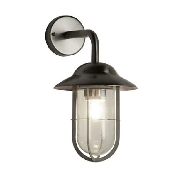 Zilveren wandlamp met glazen kap en metalen kooi Searchlight TORONTO